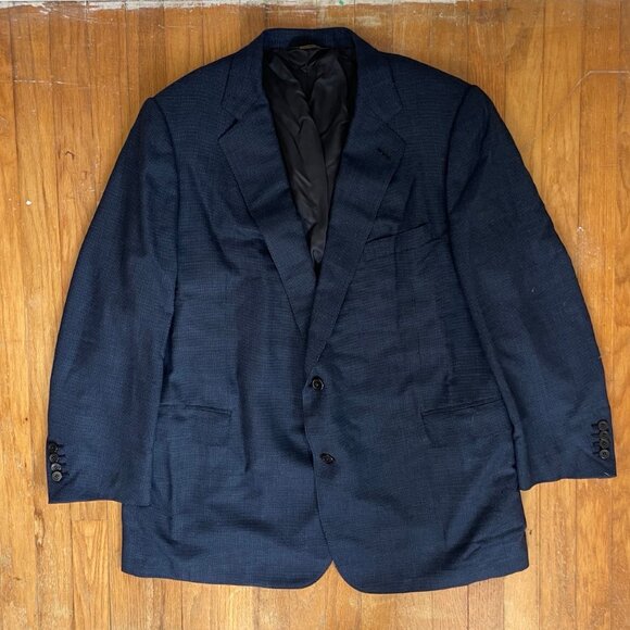 Vintage Mens Wool Blazer Size 44 1980s Fully Canvassed Sport Coat Jacket Blue